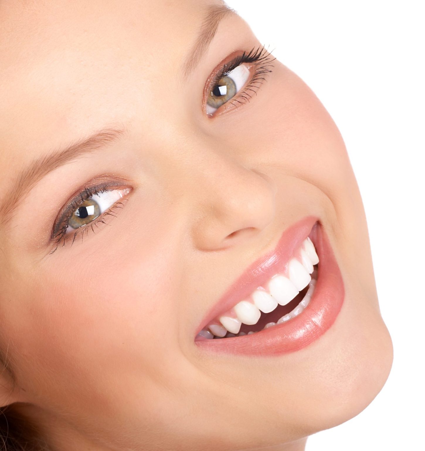 Beautiful young woman smiling. Isolated over white  background